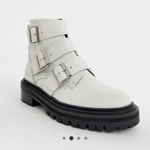 Aviate premium Leather Biker Boots In White